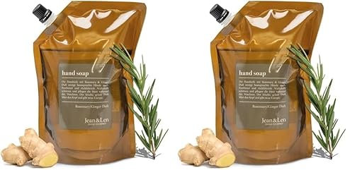 Jean & Len Handseife Rosemary & Ginger, reinigt beanspruchte Hände, für die tägliche Anwendung, Flüssigseife im Nachfüllpack, ohne Parabene, Silikone & Mikroplastik, 500 ml (Packung mit 2)