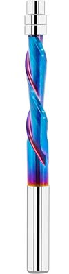 FOCSTOL Fresa Compresión Espiral para Madera 6,35mm - Fresa Espiral Corte Hacia Abajo, Fresa Carburo Helicoidal con Rodamiento Inferior para Recortar Madera