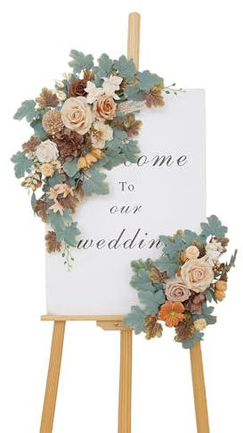 BMQDSM Wedding Welcome Signs Floral(Pack of 2)，Wedding Arch Flowers for Wedding Decorations and Reception Backdrop Decoration(New Coffee)