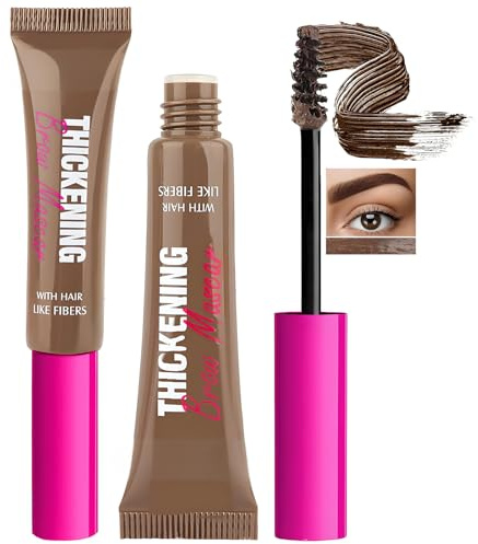 Brunette Waterproof Eyebrow Gel With Buildable Creamy Formula & Fibres For Natural Fuller Brows - Non-Sticky Smudge-Proof Long-Wear Brow Styler For Medium Dark Brown Hair Tones