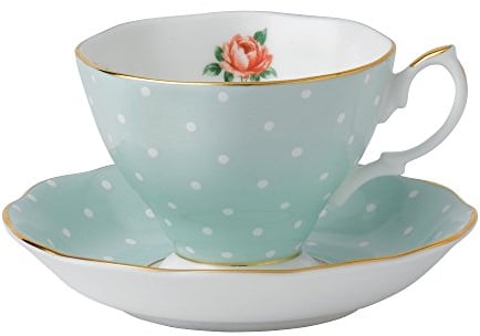Royal Albert Modern Vintage POLROS26135 Teacup & Saucer, 2 Piece Set Polka Rose, Bone China