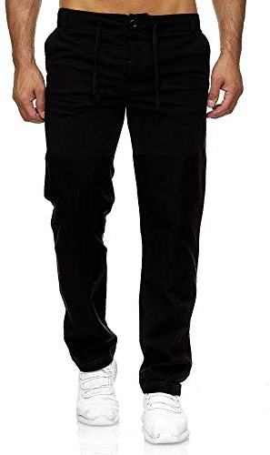 Reslad Leinenhose Männer Chino Herren-Hose lockere Sommer Stoffhose Freizeithose aus bequemer Baumwolle lang RS-3000 Schwarz M