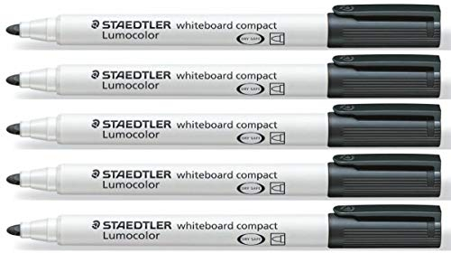 Staedtler Black Lumocolor Compact Whiteboard Board Markers Pens Drywipe 341 (Pack of 5) Drywipe 341