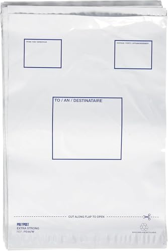Blake Purely Packaging - Document Enclosed Wallet C4+ (240 x 320mm)- Pack of 100 - C4+ Plastic Wallets - Confidential Documents - Peel & Seal Plastic for Address/Invoice/Shipping Labels (PE44/W/100)