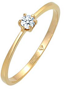 Elli DIAMONDS Ring Women Solitaire Engagement with Diamond (0.11 ct.) in 585 Yellow Gold