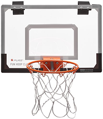 Pure2Improve Fun Hoop Classic, Indoor-Basketballkorb für Kinder, Mini Basketballkorb für Zimmer Inklusive Basketball, Ring, Türhalterung, Rückwand, Netz durchsichtig