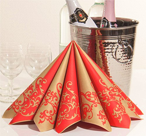 Mank 50 weihnachtliche stoffähnliche Airlaid Servietten Motiv Pomp Gold Rot ca. 40 x 40 cm 60g Linclass Airlaid 1/4-Falz, Weihnachtsservietten