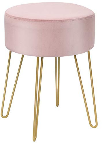COSTWAY Velvet Round Footstool, Upholstered Dressing Table Stool with Metal Legs, Home Bedroom Living Room Ottoman Pouffe (Pink)