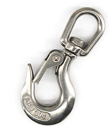 SeeRaphee Gancho de elevación de acero inoxidable 304 Estilo americano Gancho de seguridad Accesorio de aparejo con ojal redondo, 650KG, 1