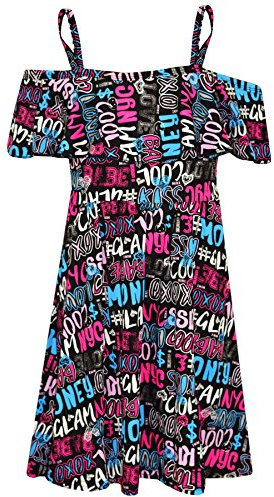 A2Z 4 Kids Girls Skater Dress - Off Shoulder Dress Cool Graffiti 9-10