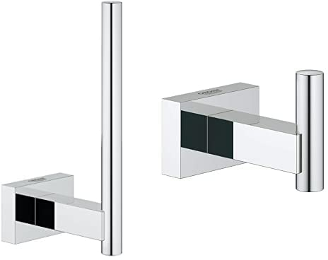 Grohe Essentials Cube WC Rollenhalter, chrom, 40623001 + GROHE Essentials Cube | Badaccessoires - Handtuchhaken | silber | 40511001