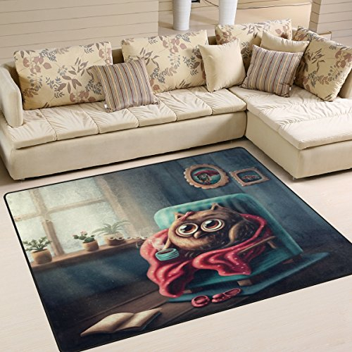 Use7 Teppich mit niedlichem Eulen-Motiv, für Wohnzimmer, Schlafzimmer, 160 x 122 cm