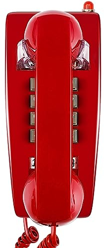 Sangyn Retro Wandtelefon mit Metallklingel – Vintage Telefon schnurgebunden, analog, mit Lautstärkeregler – Ideal für Zuhause, Küche, Hotel, Büro, Rot