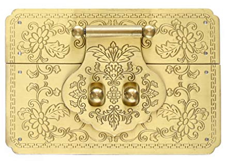Tiazza 12 cm große, quadratische Messing-Haspe aus reinem Kupfer, Retro-Schloss, Scheibenschloss