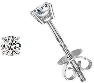 Solide 14 Karat 585 WeißGold Ohrstecker Ohrringe mit Moissanite (Karatgewicht 0.2, Farben D-E, Reinheit VVS) im Runden Brillantschliff Schmuck für Damen Mädchen - Durchmesser: 3 mm