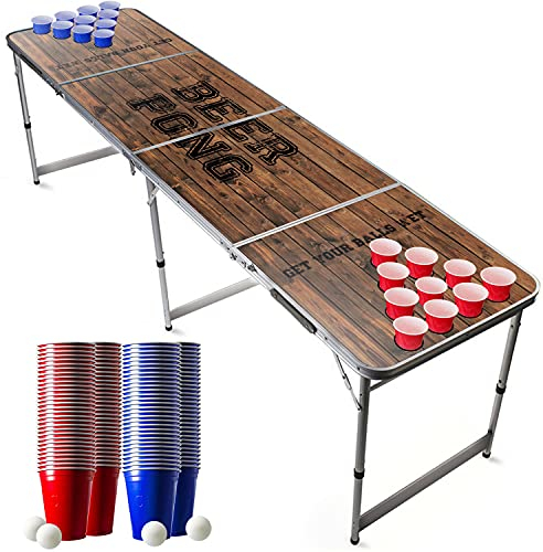Beer Pong® - Table avec Trous + 120 Cups + 6 Balles - Table Pliable et Transportable avec Revêtement Etanche Anti-Rayures - Homologuée pour Les Tournois de Biere Pong - Jeu à Boire