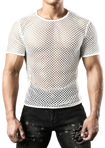 JOGAL Herren Muskel Transparent Kurzarm Shirts Netz Hemd | Netz-Optik, Atmungsaktiv, Luftig, Kurzarm, Netz Shirt, Sportlich, für Party, Nachtklub, Gym, Festival, Freizeit
