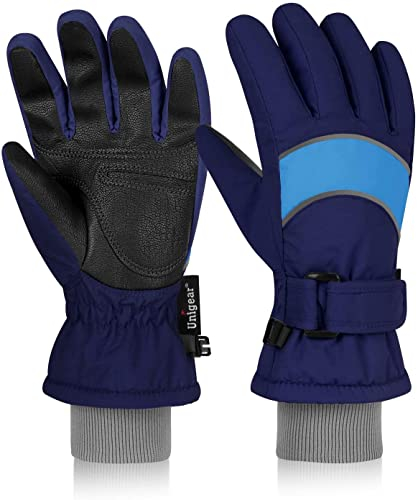 Unigear Kinder Skihandschuhe wasserdicht, Winter Warme Schnee Handschuhe Reißfeste Winddicht, mit extra Langen Ärmeln Manschette für Junge und Mädchen