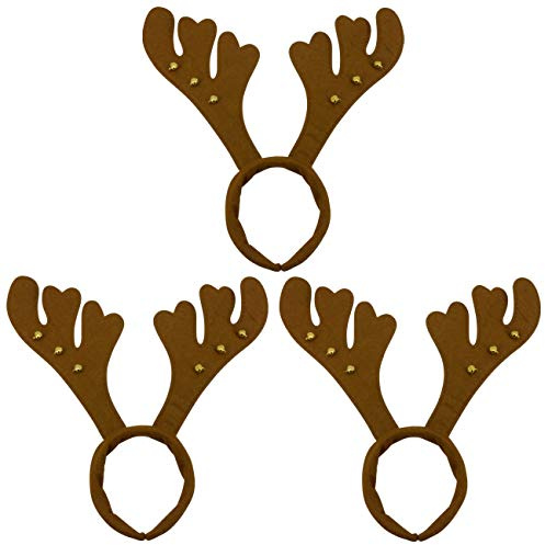 Ciffre 3 Stück im Set Haarreif Geweih Weihnachtsmütze Nikolausmütze Winter Elchgeweih mit Glöckchen Braun