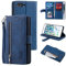 UEEBAI Wallet Case for iPhone 7 Plus iPhone 8 Plus, Retro 9 Card Holder Slots Zipper Pocket Handbag Case PU Leather Magnetic Closure Kickstand with Wrist Strap TPU Shockproof folio Case - Blue