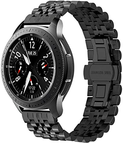 Kai Tian Bracelet Montre Acier Inoxydable Compatible for Samsung Galaxy Watch 46mm Gear S3 Frontier Classic Fermoir Papillon Noir