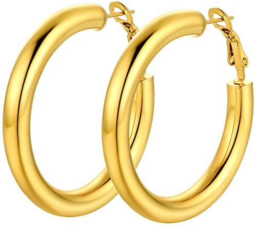 PROSTEEL Creolen Ohrringe für Frauen Mädchen 18k vergoldet 5mm dicke Hoop Earrings 40mm Runde Ohrringe trendiger Ohrschmuck für Beste Freundin