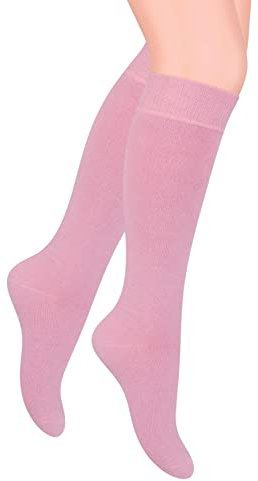 STEVEN Chaussettes Hautes pour Filles Chaussettes Hautes en Coton la Loupiotte Le Mi-bas Longues pour Adolescent Au-dessus du Mollet Sous le Genou EU 32-34 Rose