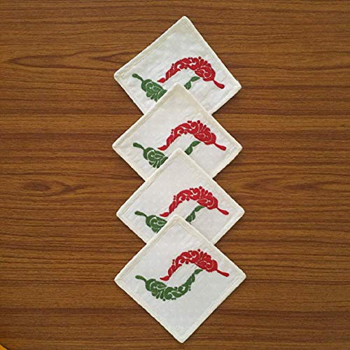 Lot de 4 dessous de verre en tissu, broderie à la main, 12,7 x 12,7 cm