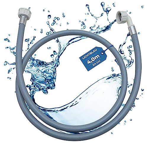 Lichtblau Zulaufschlauch Waschmaschine Geschirrspüler 2955 Anschluss Größe 4,0m I 3/4 Zoll Winkel/Gerade inkl. Dichtung I Wasserzulaufschlauch universell verwendbar Hersteller unabhängig