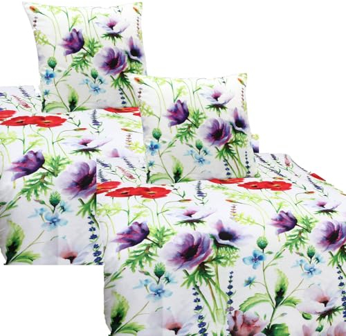Mikrofaser Satin Bettwäsche Blumenwiese 135x200 80x80 Set 2tlg. 4tlg. Hochwertig Set 4 TLG