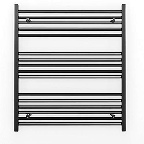 Myhomeware 800mm Wide Black Flat Heated Bathroom Towel Rail Radiator For Central Heating Elegant Designer UK (Alyssa 800 / 900mm Black)
