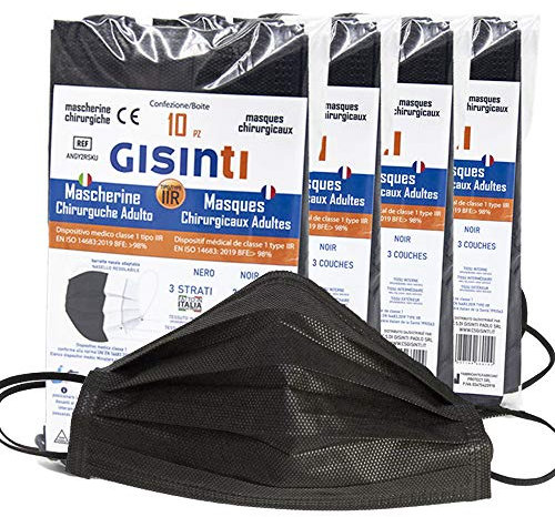 Gisinti Mascherina Chirurgica Certificata Tipo IIR Made In Italy Dispositivo Medico Monouso Mascherina Certificata Adulto Confezione 200 Pezzi Colore Nero