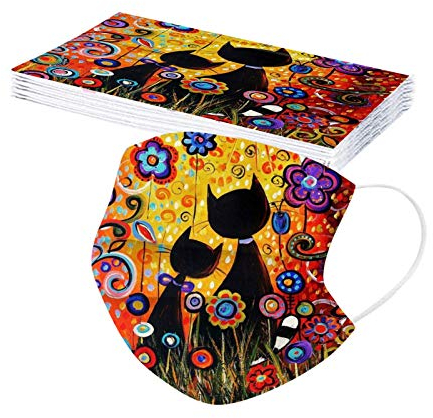 Lulupi 10 Stück Erwachsene Katze Mundschutz Einweg 3-lagig Mund und Nasenschutz Bunt Bedruckt Halstuch MNS Atmungsaktiv Bandanas Maske Halstuch Herren Damen