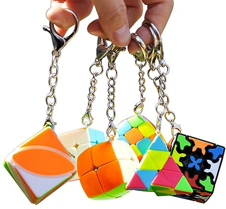 Yealvin Lot de 6 mini cubes porte-clés 2 x 2, 3 x 3, 3 x 3 x 3 cm, petit pain 3 x 3 cm, 3 x 3 cm, cube pyraminx et lierre