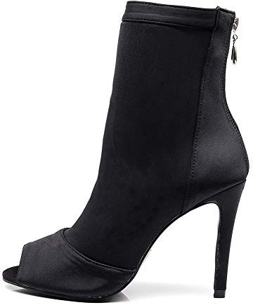 SWDZM Scarpe da Ballo Latino Salsa Moderno con Tacco Alto Professionali Nozze Festa Stivali da Ballo,1022,Nero,Tacco-7.5CM,EU 38
