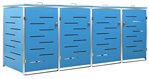 vidaXL Abri pour Quatre Poubelles, Cache-Poubelle avec Couvercle, Boîte de Rangement à Poubelles Jardin Extérieur, 276,5x77,5x112,5 cm Acier Galvanisé
