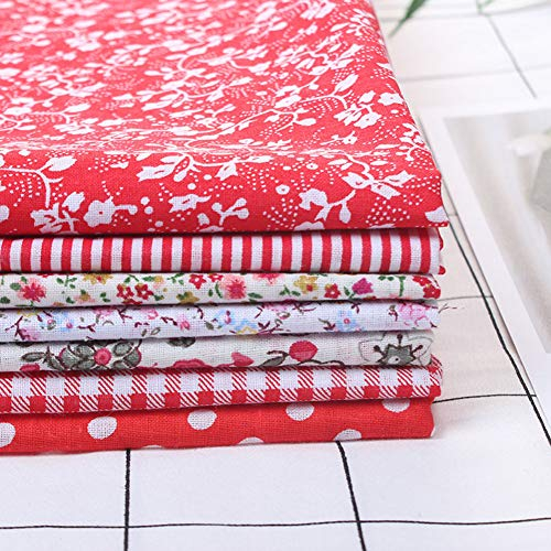 Rankomu 7 Stück/Set Mehrere Muster Baumwolle, Batik Stoff Gemustert Nähen, Basteltuch Baumwollstoff für DIY-Geldbörsen-Kissenbezug rot (S)