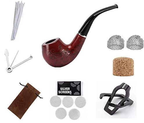 Thitex Wooden Tobacco Pipes - 3 in 1 Pipe Scraper, Stand Holder & Cleaning Accessories