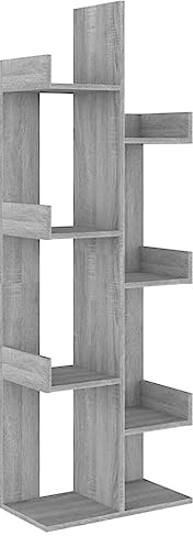 vidaXL Book Cabinet 48x25,5x140 cm Grey Sonoma Engineered Wood | Provides extensive room for displaying books, Tree-shaped structure for modern aesthetics, Made from durable engineered wood