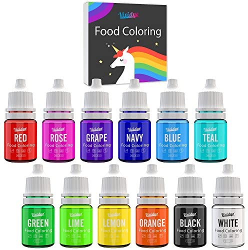 Lebensmittelfarbe - 12 Lebendige Lebensmittel Farben zum Backen, Kuchen Dekorieren, Zuckerguss, Kekse, Fondant und Macaron - Flüssige Food Coloring für die Seifenherstellung und Basteln - 12 x 6ml