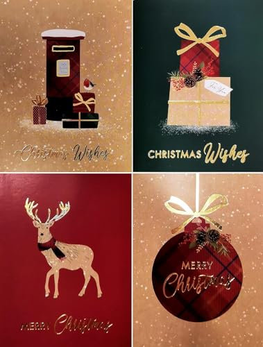 16er-Pack Mini-Weihnachtskarten mit Umschlägen, traditionelle Kraft-Designs