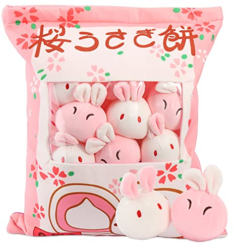 HXPLN Hase Plüsch Kissen, abnehmbare Hase Plüsch Spielzeug,Pudding Hase Kissen,Tasche von Hase Plüsch, niedliche Hase Dekoration Geschenke für Jugendliche, Mädchen, Kinder (8 Sakura Hasen)