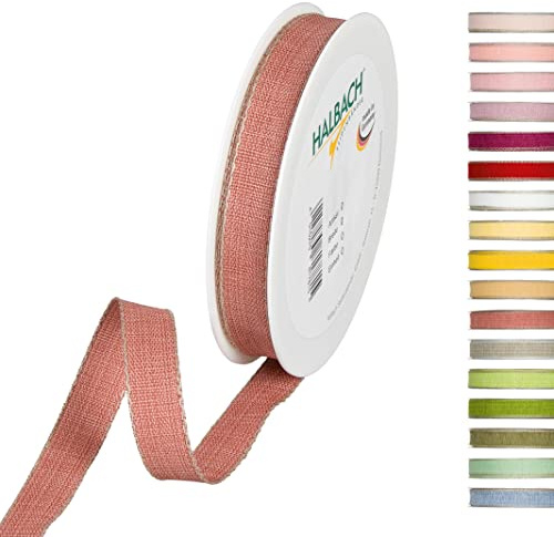 Halbach Dekoband mit Leinenkanten, 15 mm x 20 m, rosenholz/leinen | Dekorationsbändchen mit Leinenkanten, meliert, wetter-/farbecht, Made in Germany und Öko-Tex 100 zertifiziert