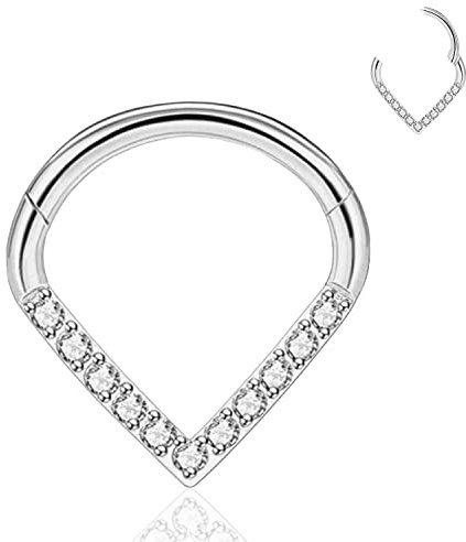 YEBOCIYO Septum Ring Silber - Conch, Nase, Daith, Helix, Tragus Knorpel Ohrring - Würfel Zirkon Lippen Augenbrauen Bauch Piercing Schmuck - 316L Edelstahl 16G 8mm