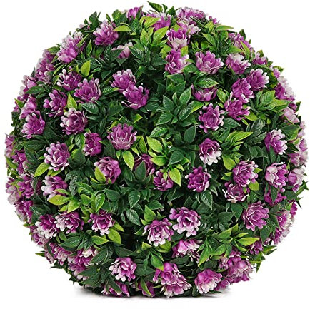 DAZZLEEX Boule d'herbe pour aménagement paysager, boules de roses artificielles topiaires à suspendre dans un panier de jardin, plantes résistantes aux UV (C 20 cm)
