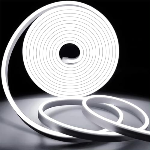 KSIBNW Neon LED Strip Light Waterproof IP65,165ft/50m 220v LED Light Strip,Flexible Cuttable Rope Light Neon Strip Light for Kitchen Bedroom Garden Lights,Outdoor Indoor Decor,Cool White