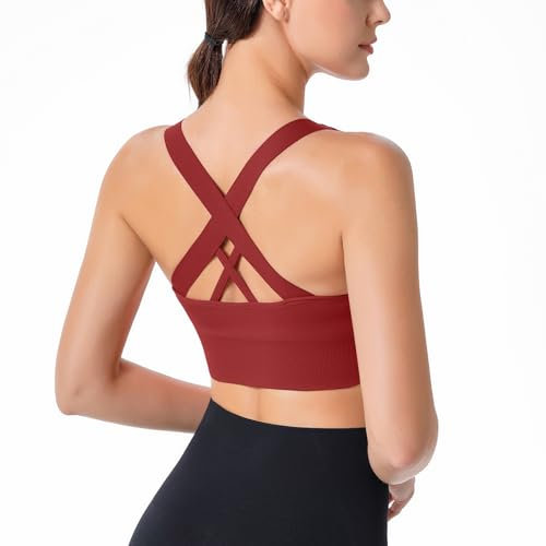 HANERDUN Damen Starker Halt Sport BH Crossback Push up Yoga Bra Nahtlose Ohne Buegel mit Abnehmbaren Gepolstert für Fitness Lauf Joggen