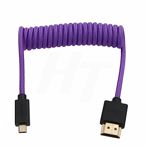 HangTon Micro HDMI auf HDMI 4K 8K 60p Geflochtenes Spiralkabel für Sony ZVE-10 A7S A7R Canon R10 R6 MKII Lumix Kamera SmallHD ATOMOS Ninja V Monitor Typ A D HDMI 2.1