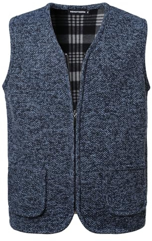 Herothorn Gilet da Uomo a Maglia Casual Senza Maniche Cardigan in Pile Caldo Lavorato Maglieria Canotta Cerniera Smanicato Maglione con Scollo a V All'aperto