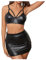 HOTSO Frau Sexy Strapsen Dessous Set, Latex Negligee Hot Leder Outfit PU Lackleder Korsettkleid Top und Rock Set Tiefes V Leotard Überkreuzte Schultergurte für Damen Paare Outfit (Schwarz 2, L)
